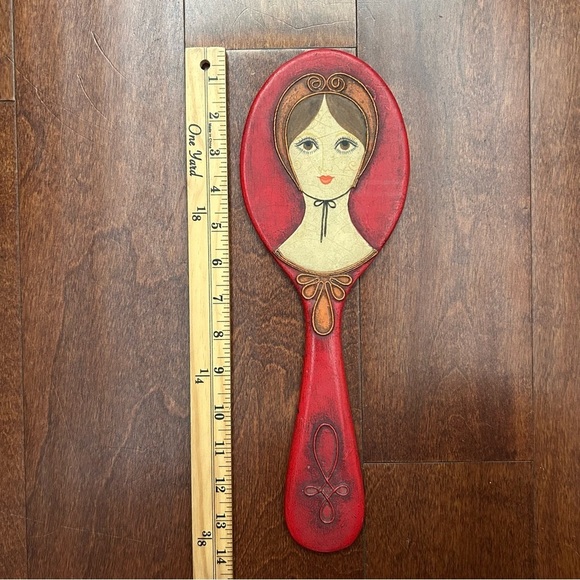 Rare Vintage 1960s Red Wooden Handmade Decorative Hand Mirror, Artist Signed - Picture 15 of 16